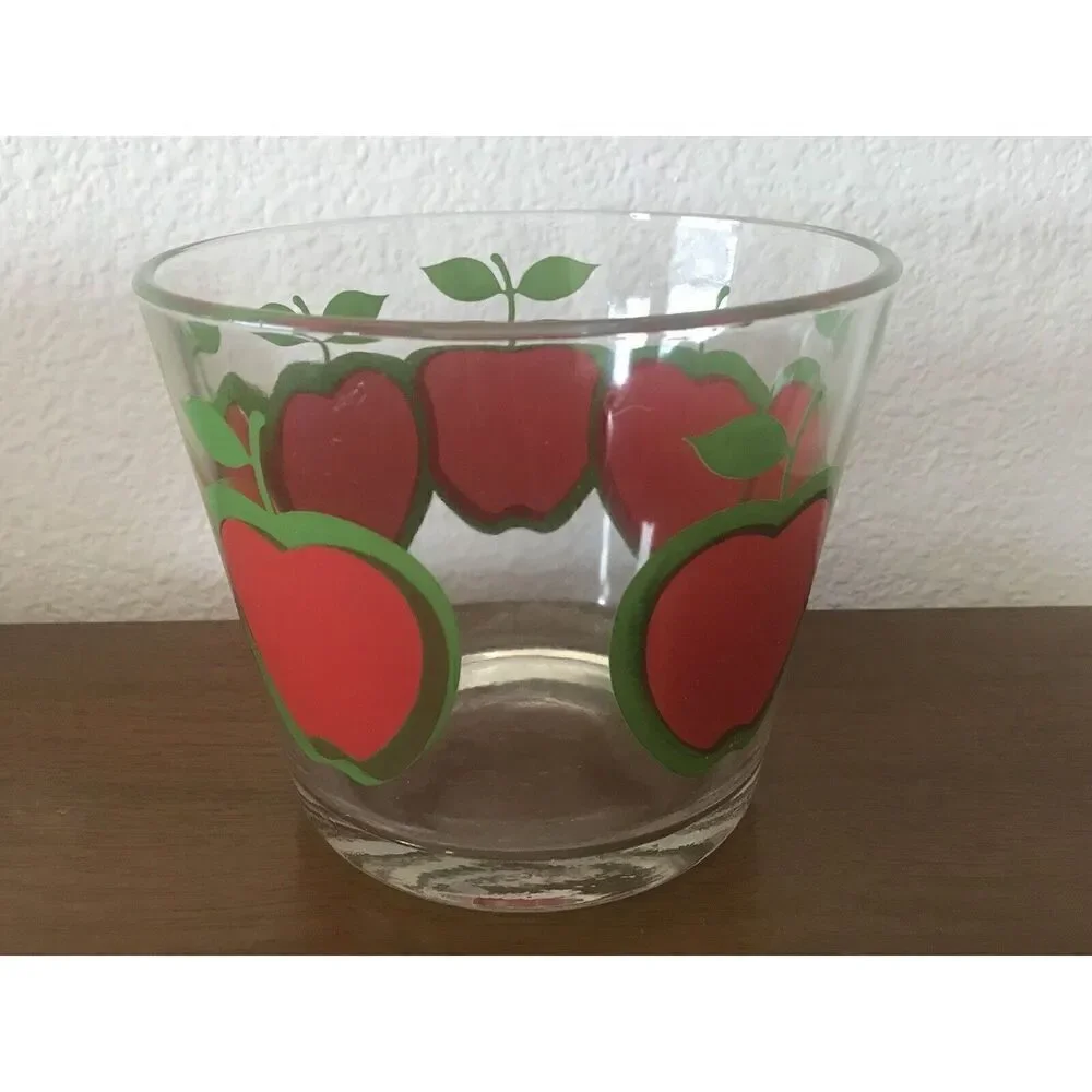 Vintage Red Apple Heavy Glass Ice Bucket Mid Century by Colony 1960s 5